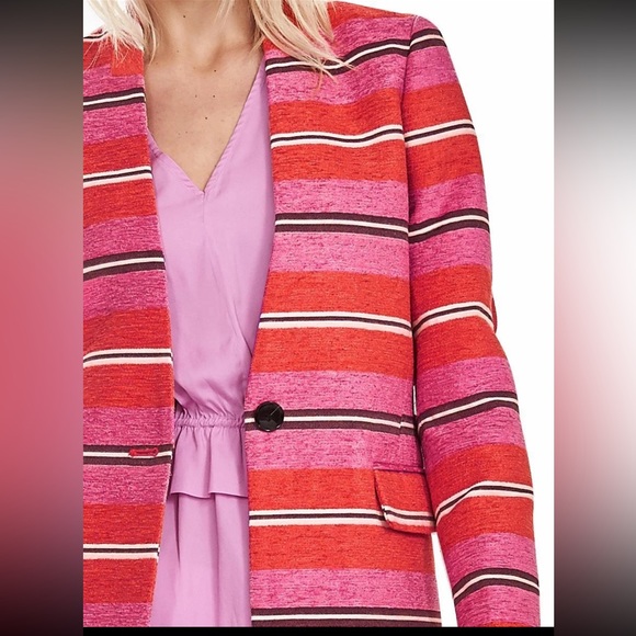 Banana Republic Pink Stripe Collarless Coat Blazer Size Small Petite - Picture 3 of 14
